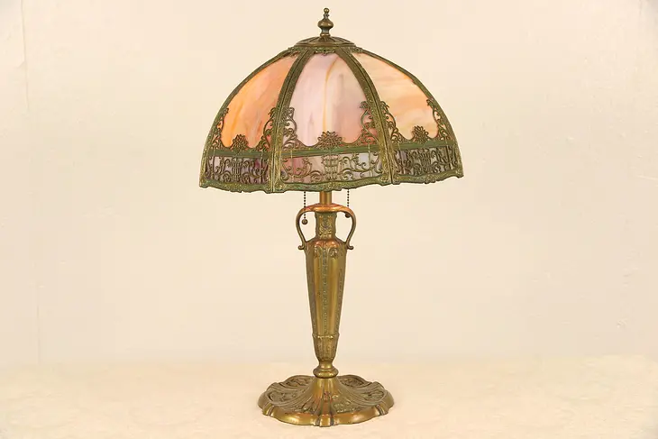 Lamp with Stained Glass Shade, 1915 Antique