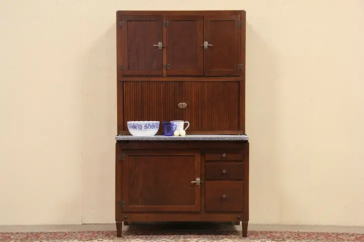 Oak Antique 1910 Hoosier Roll Top Kitchen Cabinet