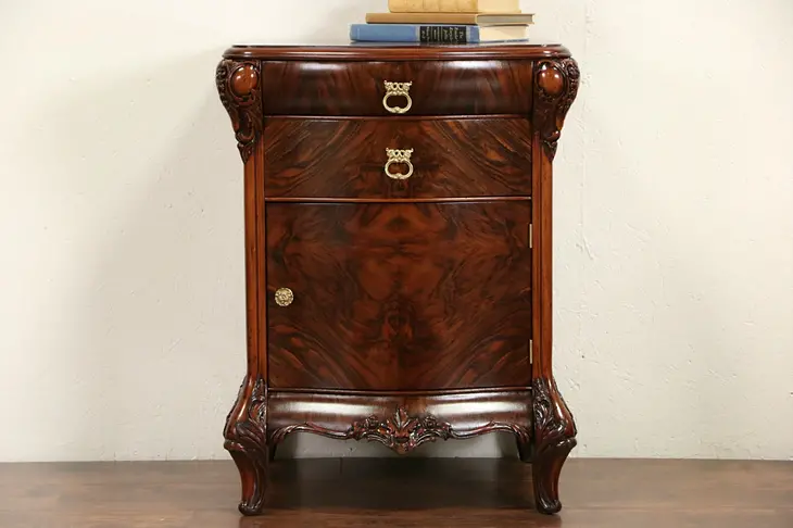 Nightstand or Bedside Chest, 1920's Carved Mahogany, Signed Sligh