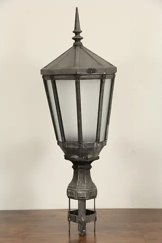 New York City Salvage 1920's Antique Street Light Lamp or Lantern, Signed King