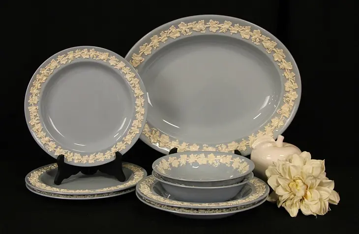 Queensware Wedgwood Plates, Bowls & Platter, Blue & White
