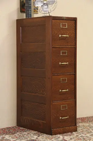 Mead & Wheeler Chicago 1920 Oak 4 Drawer File Cabinet