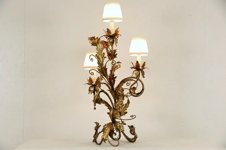 Italian Wrought Iron 1940's Vintage Florentine Gold Vintage Lamp