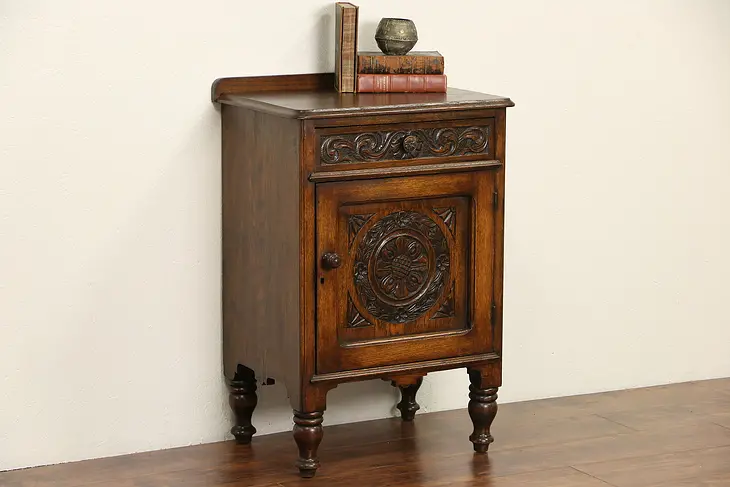Dutch Oak 1920's Antique Cabinet, End Table or Nightstand