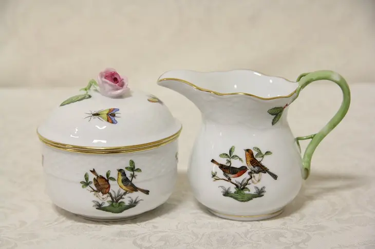 Herend Rothschild Bird Sugar with Cover and Creamer