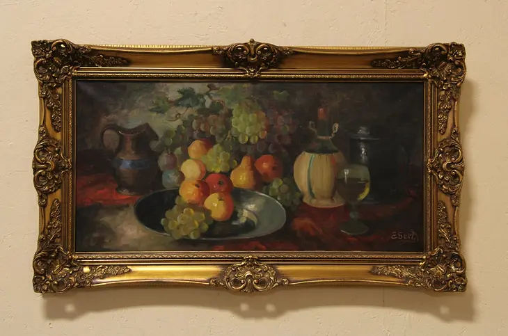 Edith Gert Still Life with Wine & Fruit Original Oil Painting
