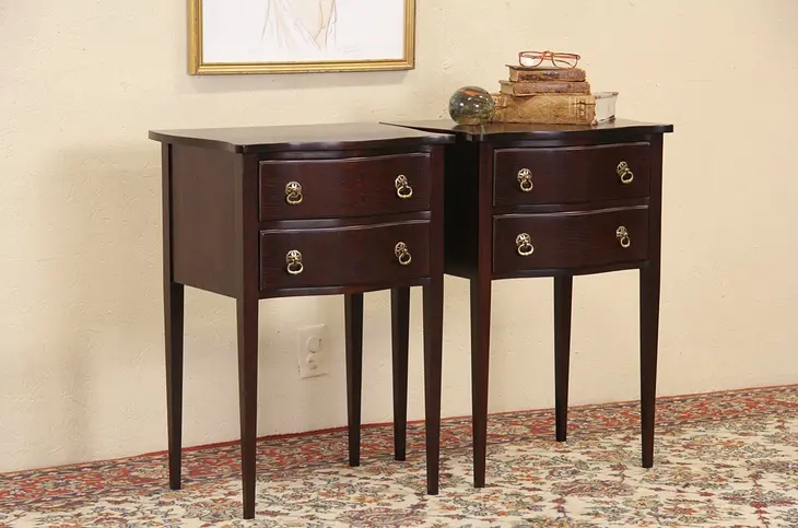 Pair Traditional 1940's Vintage Mahogany Nightstands or Bedside Tables