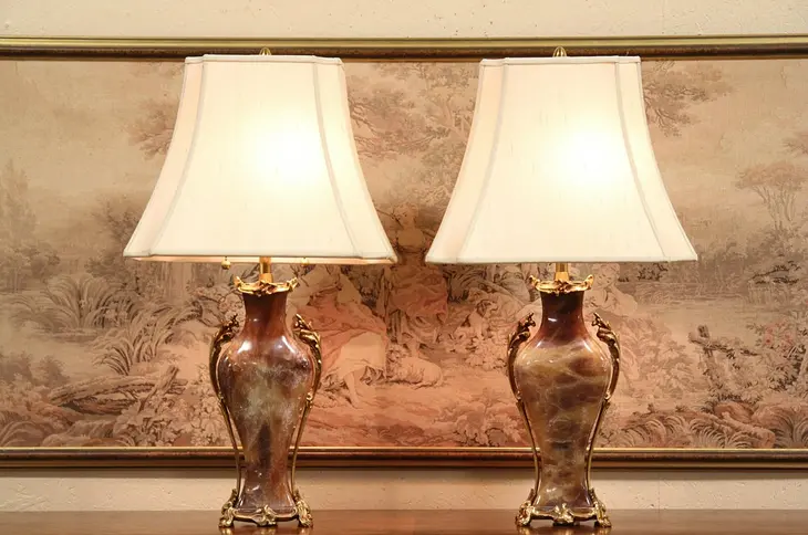 Pair of Onyx & Bronze Vintage Table Lamps