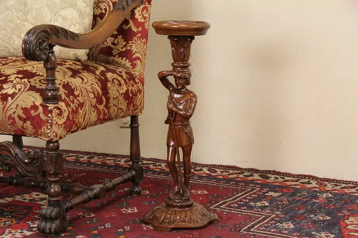 Pedestal or Stand, 1915 Antique Carved Walnut Figure