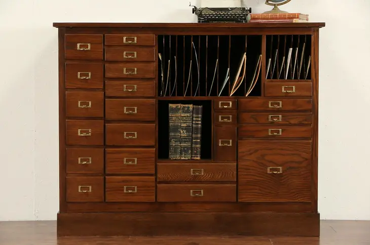 Oak 1910 Antique 24 Drawer Library or Office File Cabinet