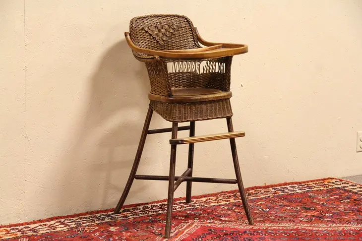 Heywood Wakefield Wicker 1910 Antique Child High Chair & Tray