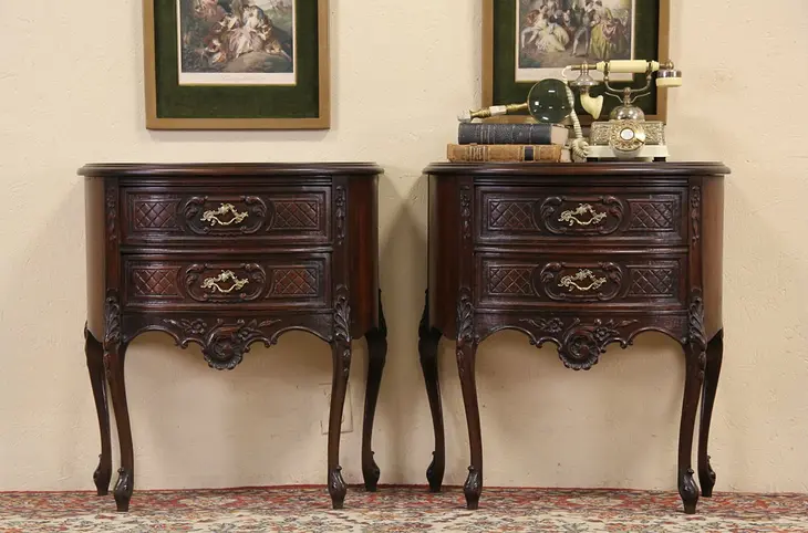 Pair of 1930's Demilune Nightstands, End or Bedside Tables