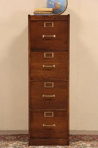 Globe 4 Drawer Oak 1915 Antique Craftsman File Cabinet, Bronze Hardware