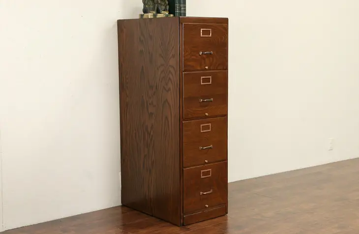 Oak 1930's Vintage 4 Drawer Office File Cabinet