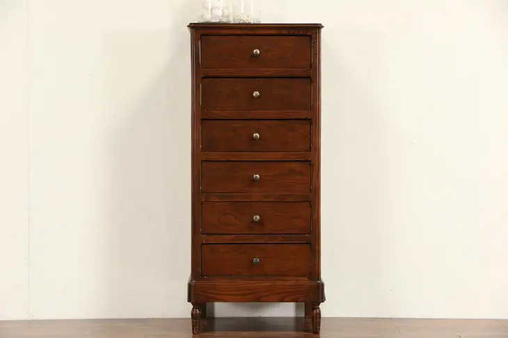 Tall Narrow Chest of Drawers, Lingerie Chest, 1915 Oak & Ash Antique