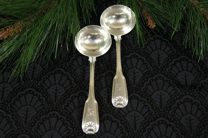 Pair of English Sterling Silver Ladles, Fiddle, Thread & Shell, London c. 1821