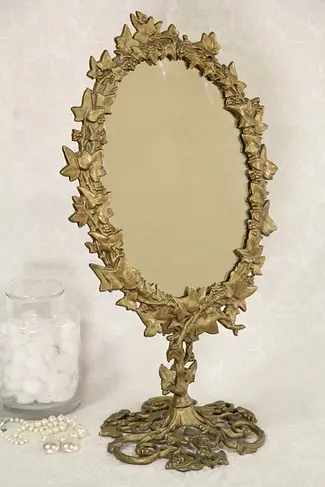 Victorian 1860 Antique Cast Iron Grapevine Swivel Dressing Mirror