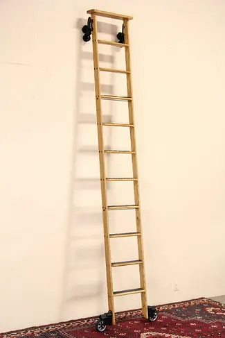 Library, Kitchen or Wine Cellar Industrial Rolling Oak 10' Ladder