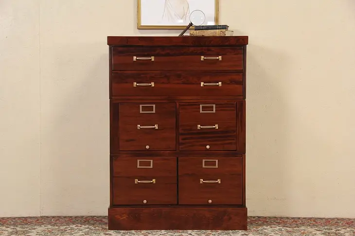 Mahogany 1915 Antique Stacking File Cabinet, 4 File Drawers