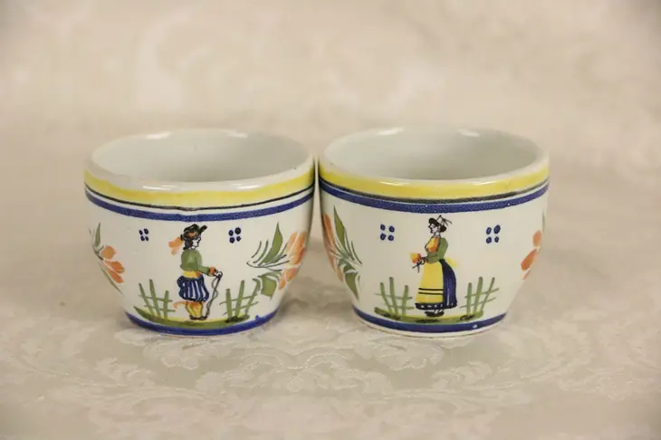 Henriot Quimper Signed Pair of  Cups, No Handles, Hand Painted Brittany France