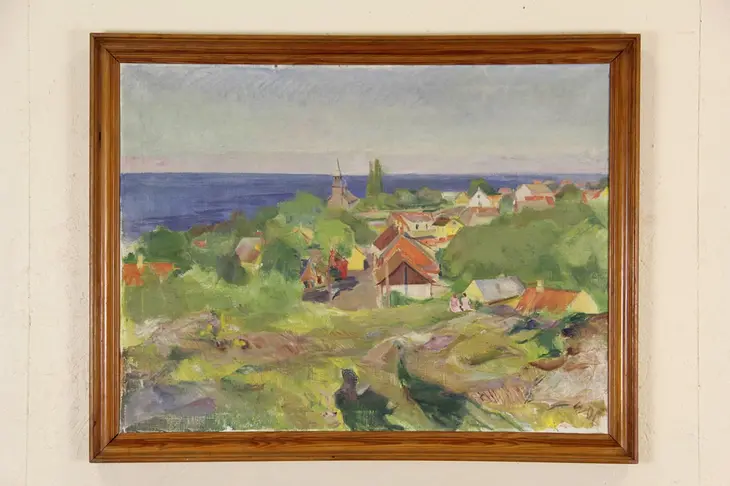 Tinglijerg, Denmark Village on the Coast, Original Oil Painting, Erik Olsen