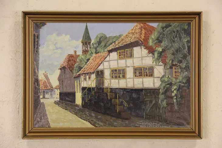 Village Street In Denmark Village, Oil Painting on Canvas