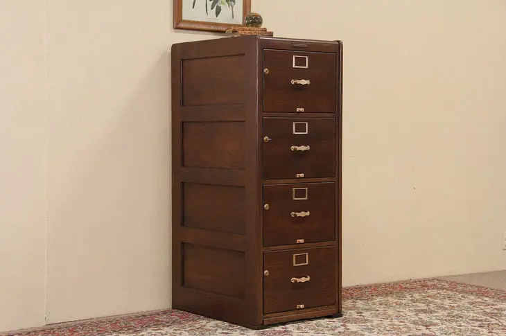 Oak Library 4 Drawer Legal Size 1910 Antique File Cabinet