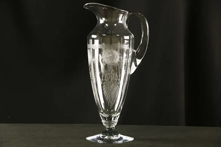 Heisey Pied Piper 1927 Footed Etched Glass Pitcher