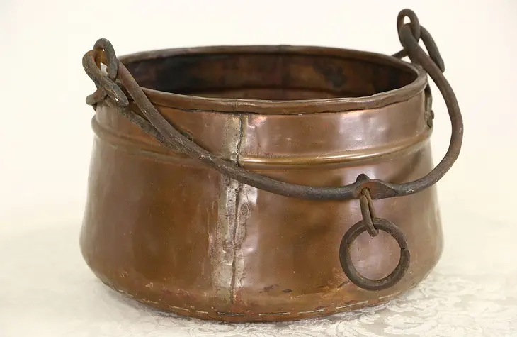 Turkish Hand Made Copper Pot, Wrought Iron Handle