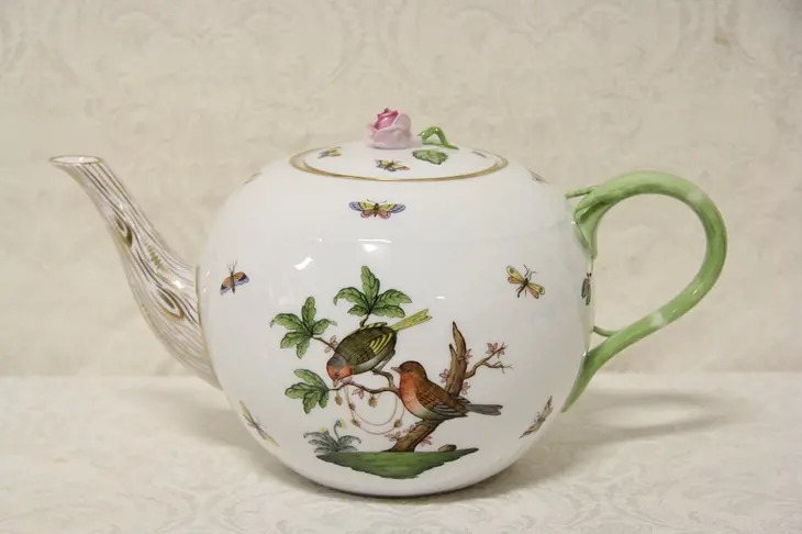 Herend Rothschild Bird 7" Tea Pot, Pink Rose