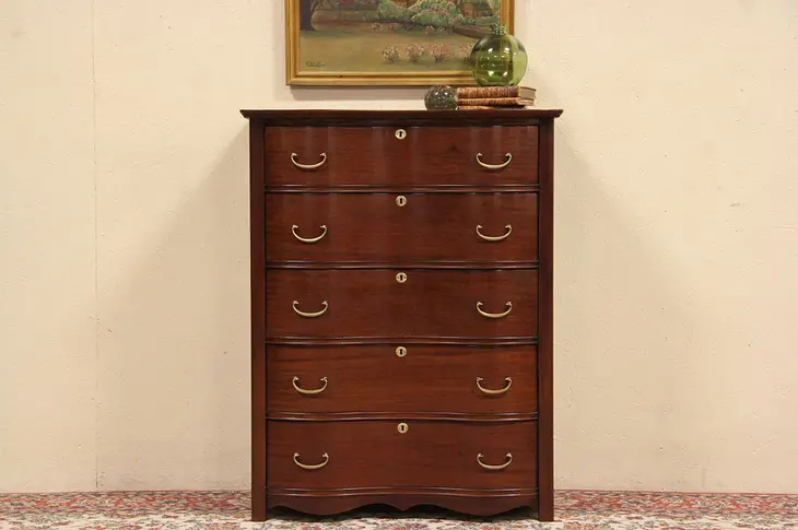 Serpentine 1910 Antique Mahogany Tall Chest of Drawers