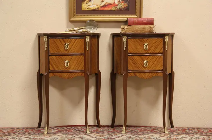 Pair of French 1940's Satinwood Nightstands or End Tables
