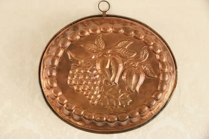 Copper Oval Antique Early 1900's Cake Mold with Grapes