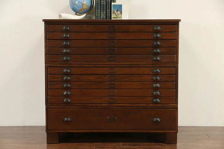 Oak 1910 Antique Stacking Map Chest, Artist or Document File, 11 Drawers