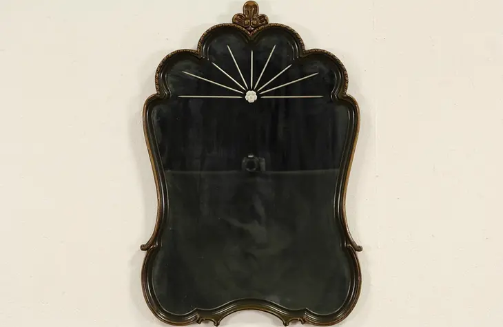 Venetian Style 1920's Carved Mirror, Cut Glass, Hand Painted