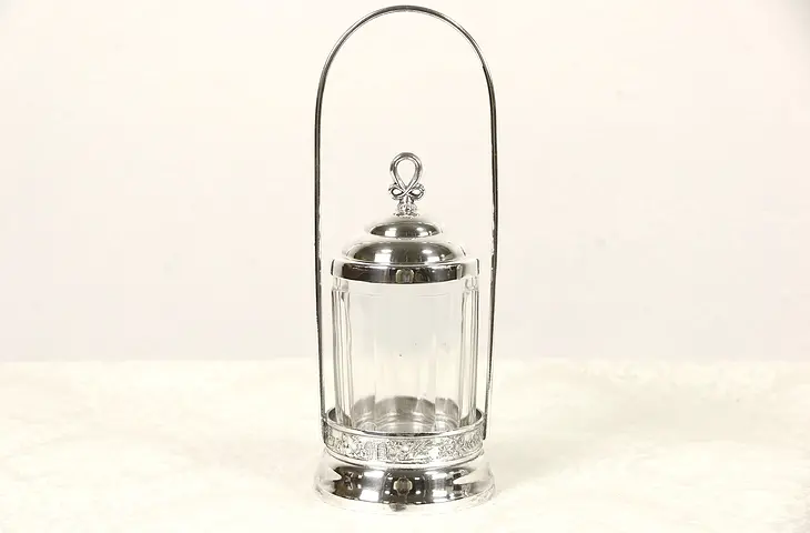 Victorian 1890 Antique Silverplate Pickle Castor Set, Glass Jar