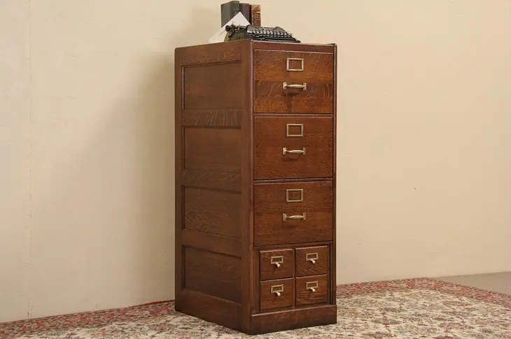 Oak 1920 Antique File Cabinet, 3 Large + 4 Small Drawers