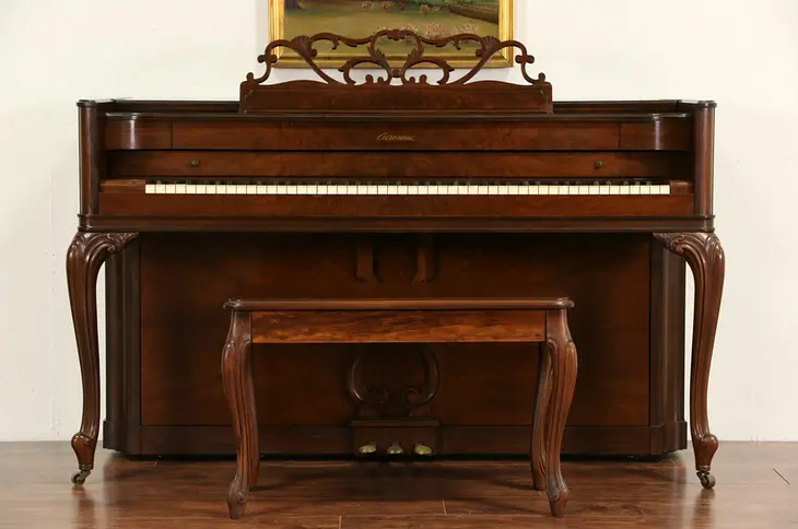 Baldwin Acrosonic 1945 Piano & Bench, Carved Walnut