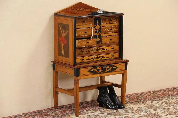Italian Marquetry Jewelry Chest or Collector Cabinet