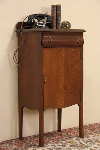 Oak 1900 Antique Music Cabinet, Original Brass Hardware