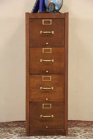 Oak Filing Cabinet, 1920 Antique 4 Drawer File