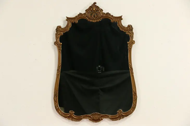 Carved 1940's Vintage Dark Bronze Finish Mirror