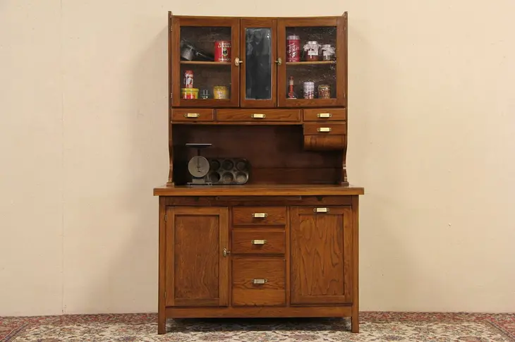 Oak Antique 1910 Hoosier Kitchen Pantry or Baker Cupboard