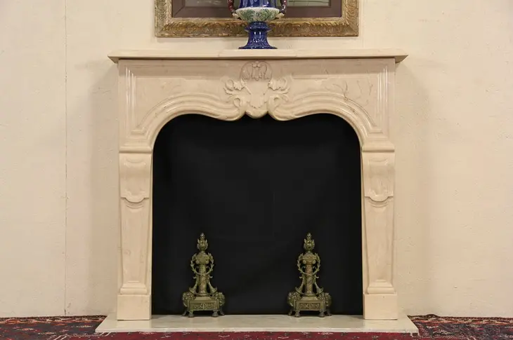 Cultured Travertine Marble Vintage Fireplace Mantel, Surround & Hearth