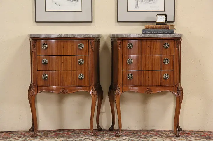 Pair of 1930's Vintage Marble Top Chests, Nightstands or End Tables