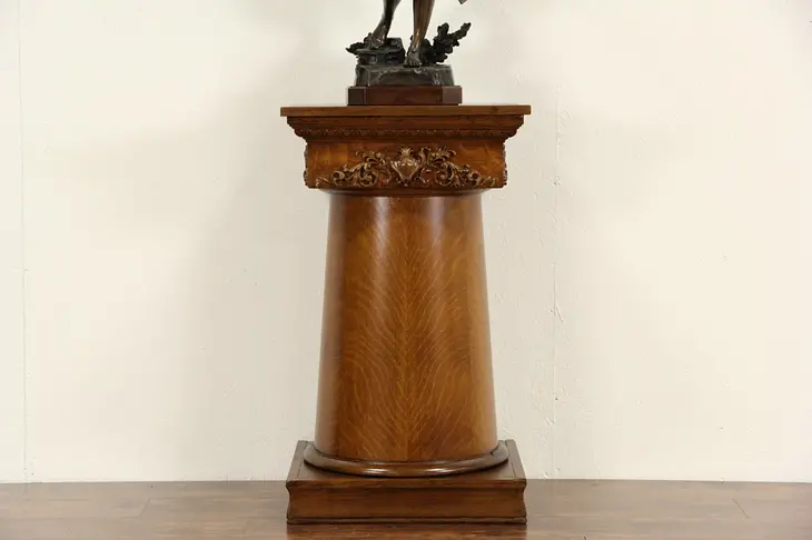 Carved Oak 1880's Antique Artwork Pedestal or Column
