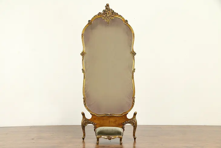 Satinwood & Rosewood Marquetry Cheval or Dressing Mirror, Rockford #31831
