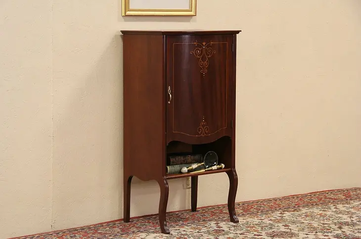 Mahogany 1900 Antique Pearl Inlaid Music Cabinet