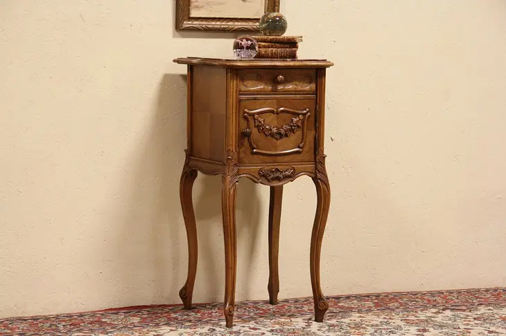 French 1895 Antique Marble Top Nightstand or Pedestal Table