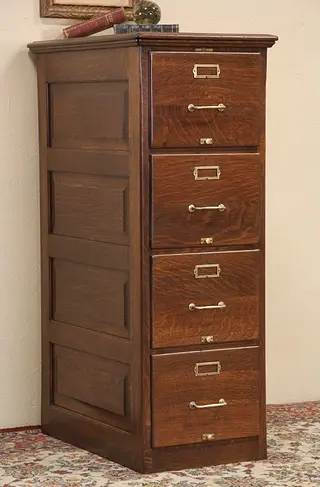 Monroe Oak 1900 Antique 4 Drawer File Cabinet, Raised Panels